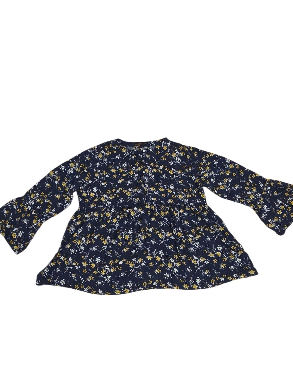 Cougar Navy Floral Bell-Sleeve Peplum Top, %100 Cotton